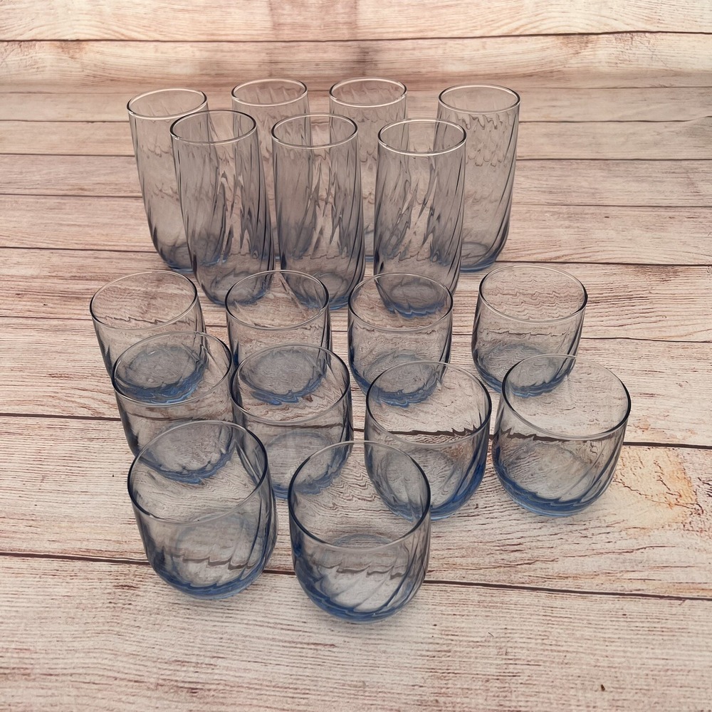 Home Basics Blue Glass Drinking Set 17 Pc 10 Rocks 9oz & 7 Highball 16oz Swirl